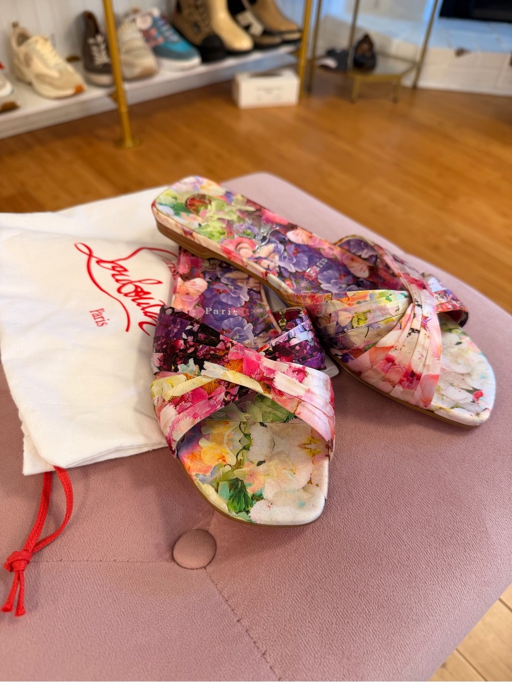 Christian Louboutin Nicol is Back Satin floral slides